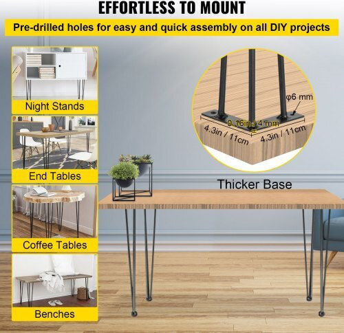 Set of 4 Black Vevor Hairpin Table Legs 18" Furniture 220lbs Capacity 3 Rods Heavy Duty Carbon Steel Tzzt4pcs18yc3g001v0