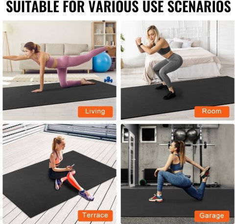 Vevor Exercise Mat Black with Carry Strap (274.32x182.88cm)