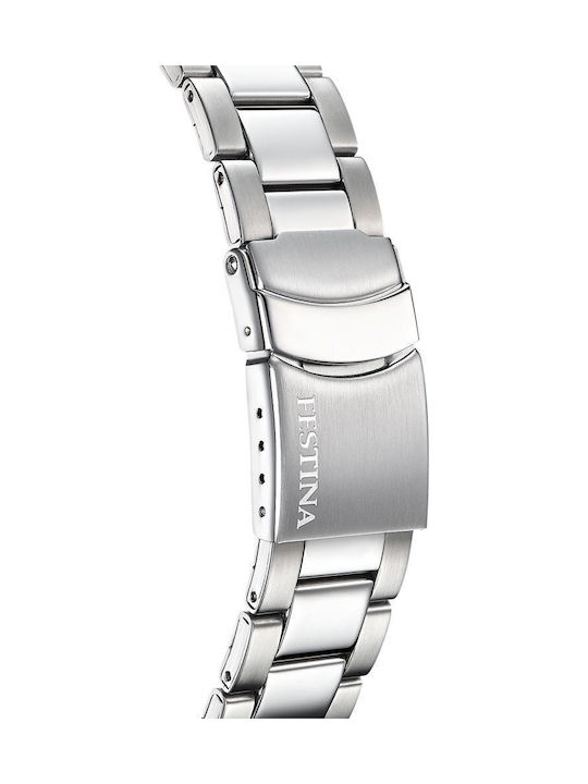 Festina Ανδρικό Ρολόι 44.7mm Μπαταρίας με Ασημί Μεταλλικό Μπρασελέ