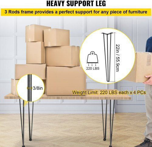 Set of 4 Black Table Legs Vevor 22" Weight 220lbs Carbon Steel Tzzt4pcs22yc3g001v0