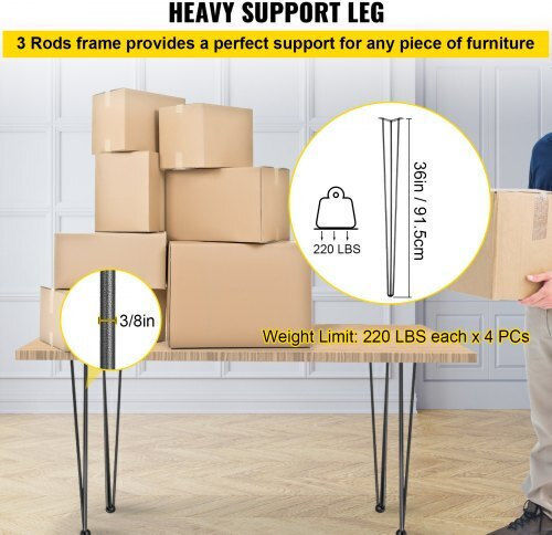 Set of 4 Black Vevor Hairpin Table Legs 36" Load 880lbs DIY Furniture Tzzt4pcs36yc3g001v0