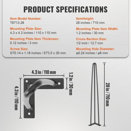 Σετ 4 Μαύρα Πόδια Τραπεζιού Vevor Hairpin 0.7m Αντοχή 408.2kg 3 Ράβδοι Ανθρακοχάλυβα Tz3ygzthstgs942szv0