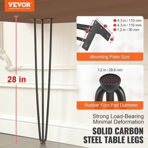 Σετ 4 Μαύρα Πόδια Τραπεζιού Vevor Hairpin 0.7m Αντοχή 408.2kg 3 Ράβδοι Ανθρακοχάλυβα Tz3ygzthstgs942szv0