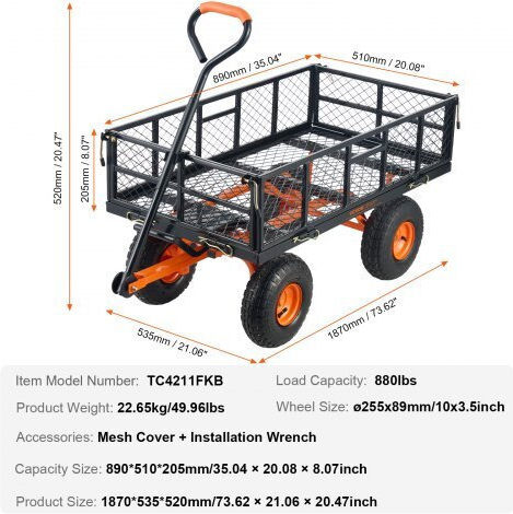 Vevor Καρότσι Μεταφοράς για Φορτίο Βάρους έως 880kg