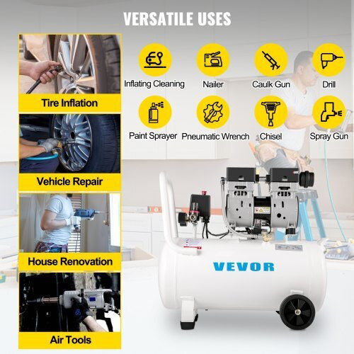 Vevor Cu o singură fază Compresor de aer 68dB cu Putere 1hp și Rezervor de aer 11lt WSKYJ750-50L00001V2