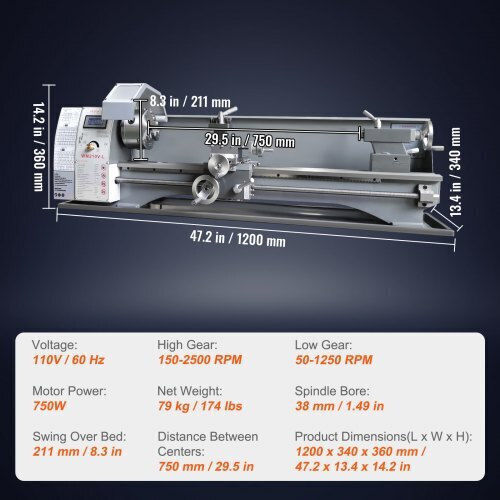 Vevor Mini mașină de strung TSJSCCWSDJ210EZH9V2 cu Putere 750 Watt
