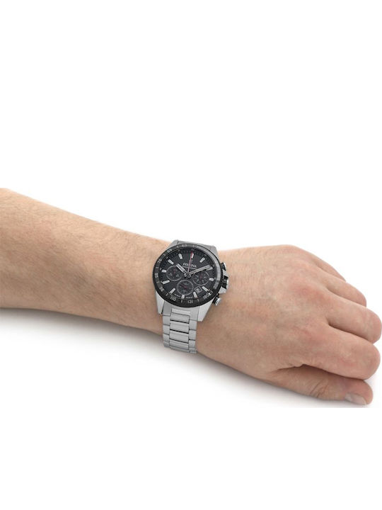 Festina Ανδρικό Ρολόι 45mm Χρονογράφος Μπαταρίας με Ασημί Μεταλλικό Μπρασελέ