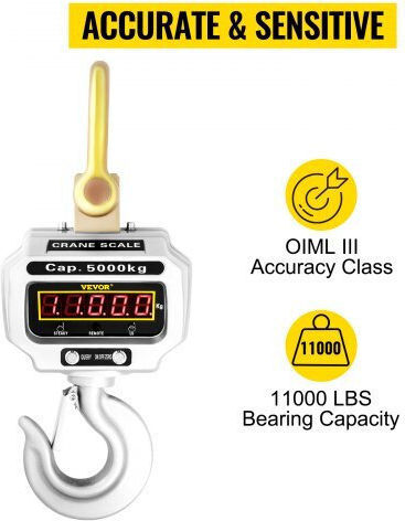 Vevor Electronic Professional Hanging Scale with Weighing Capacity of 5000kg