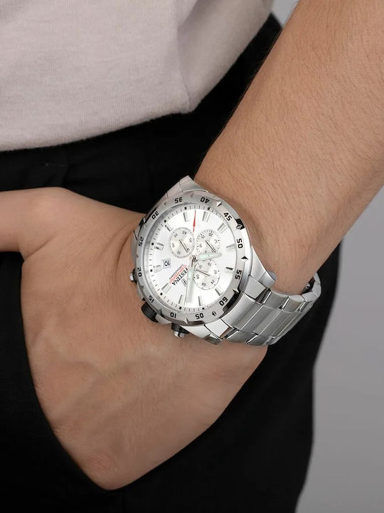 Festina Ανδρικό Ρολόι 45mm Χρονογράφος Μπαταρίας με Ασημί Μεταλλικό Μπρασελέ