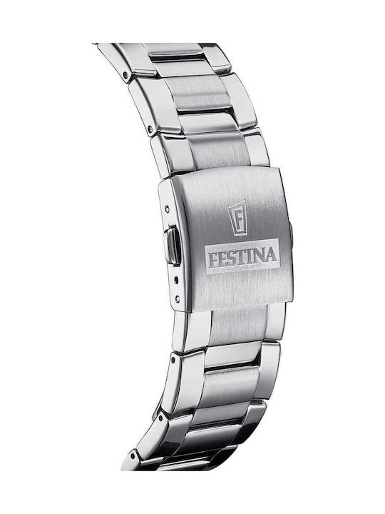 Festina Ανδρικό Ρολόι 44mm Χρονογράφος Μπαταρίας με Ασημί Μεταλλικό Μπρασελέ