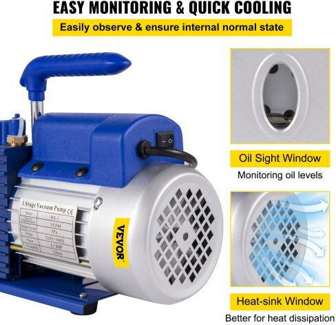 Αντλία Κενού Περιστροφικού Πτερυγίου 3CFM 1/3HP για Ψυκτικό R134a