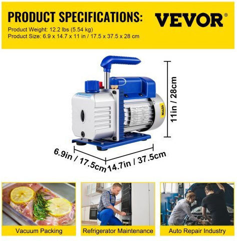 Αντλία Κενού Περιστροφικού Πτερυγίου 3CFM 1/3HP για Ψυκτικό R134a
