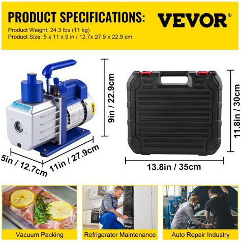 Vevor Αντλία Κενού Ηλεκτρικό 4.8CFM1/3HPZKB3F1V2