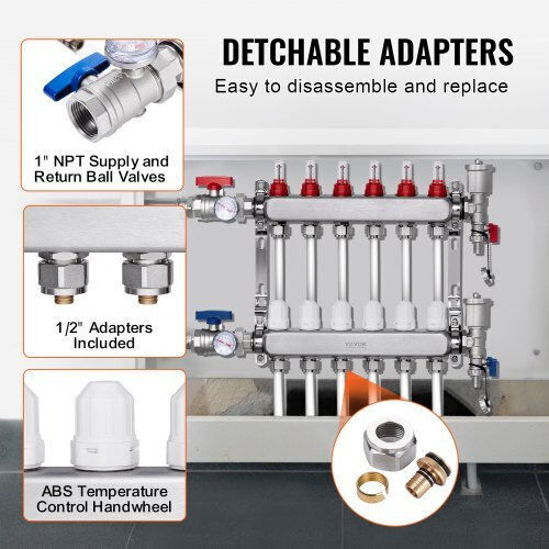 Vevor Floor Heating Manifold Set 6-Branch Pex Pipes 1/2" Drfsqbxg6hlg3is1av0