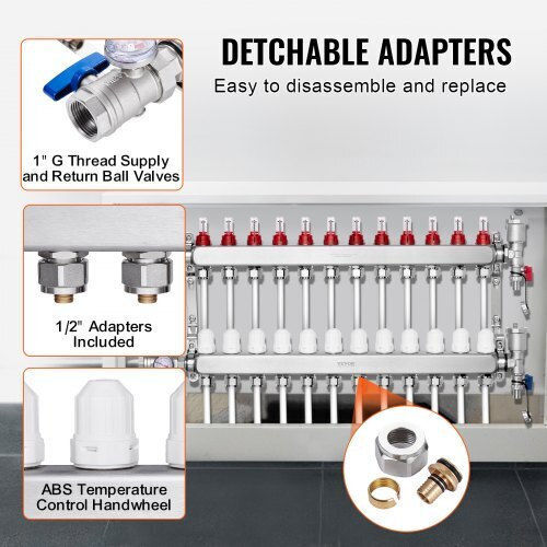 Vevor Floor Heating Manifold Set 12 Branches Pex Pipes 1/2" Drfsqbxg12hl053kuv0