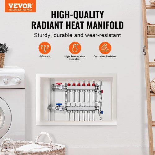 Vevor Floor Heating Manifold Set 6-Branch Pex Pipes 1/2" Drfsqbxg6hlg3is1av0