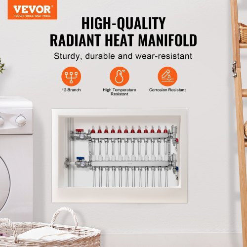 Vevor Floor Heating Manifold Set 12 Branches Pex Pipes 1/2" Drfsqbxg12hl053kuv0
