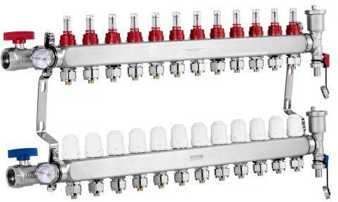 Vevor Floor Heating Manifold Set 12 Branches Pex Pipes 1/2" Drfsqbxg12hl053kuv0