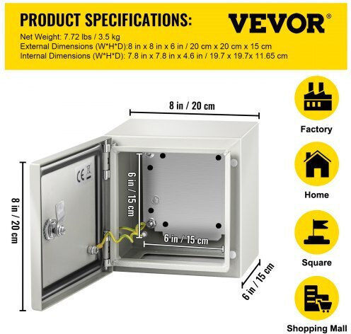Vevor Ηλεκτρολογικό Κουτί Εξωτερικής Τοποθέτησης Στεγανό IP66 σε Γκρι Χρώμα