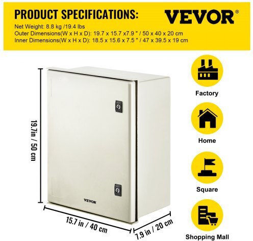 Vevor Ηλεκτρολογικό Κουτί Εξωτερικής Τοποθέτησης Στεγανό IP66 σε Γκρι Χρώμα