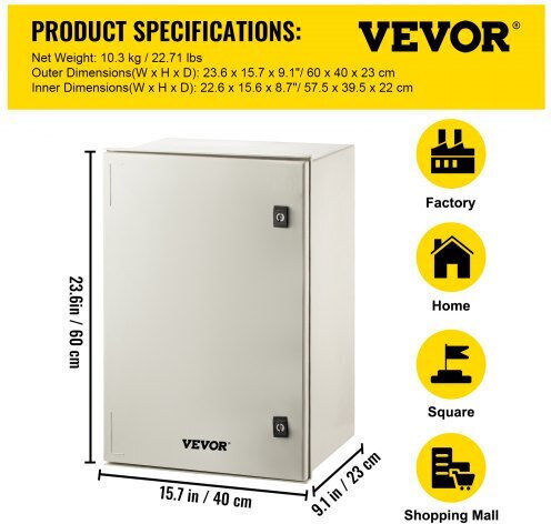 Vevor Ηλεκτρολογικό Κουτί Εξωτερικής Τοποθέτησης Στεγανό IP66 σε Γκρι Χρώμα