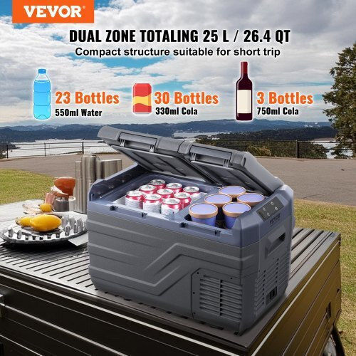 Vevor Преносим Хладилник 25л Капацитет 100-240V / 12V / 24V Сив