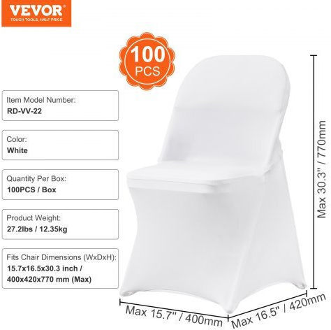 Vevor Ελαστικό Κάλυμμα Καρέκλας Λευκά 100τμχ