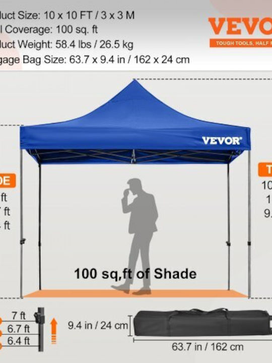 Vevor Πλαϊνή Τέντα Βεράντας Μπλε 3x3m