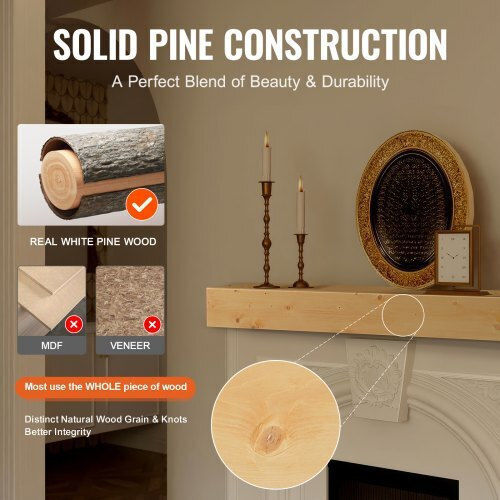 Raft rustic din lemn și fontă pentru șemineu Vevor 60" Natural Fbjxblj60ycffulgev0