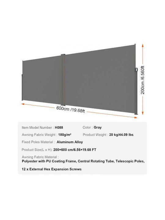 Vevor Faltbare Seitenmarkise 79''x236'' Grau Ksscp200x600qpnqgv0