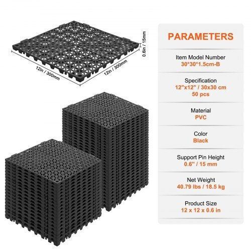 Vevor Πλακάκι για Δάπεδο Κήπου από PVC 30x30εκ. 50τμχ