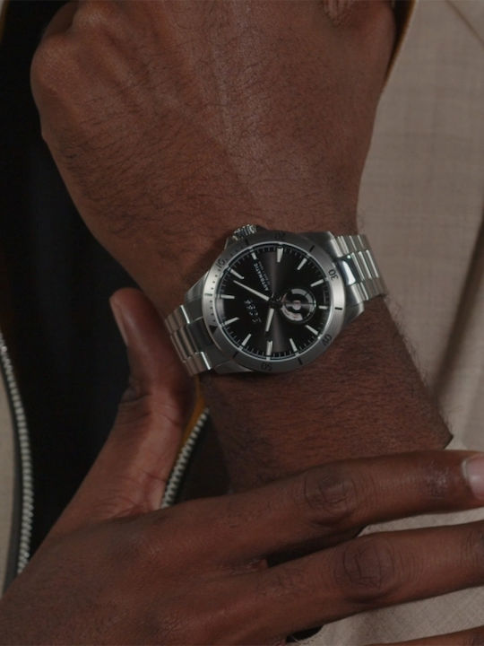 Boss Troper Ανδρικό Ρολόι 42mm Χρονογράφος Αυτόματο με Ασημί Μεταλλικό Μπρασελέ