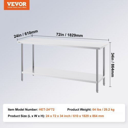 Vevor Stainless Steel Workbench 24x72x34in Cfbxggztlcwjfvl3yv0