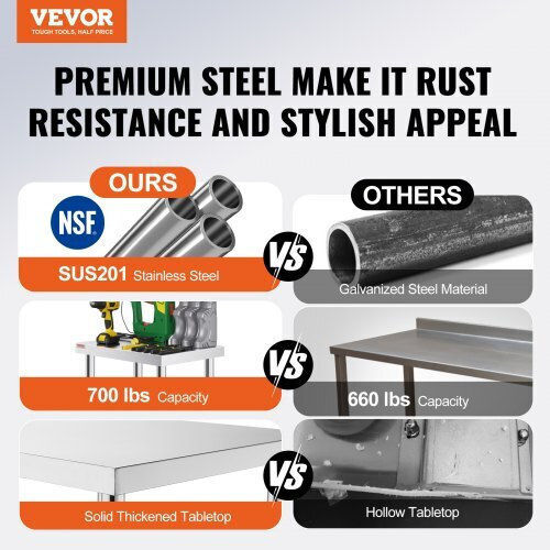 Vevor Stainless Steel Work Table 24x18" Wheels Kitchen Cfgzt24x18x34yc01v0