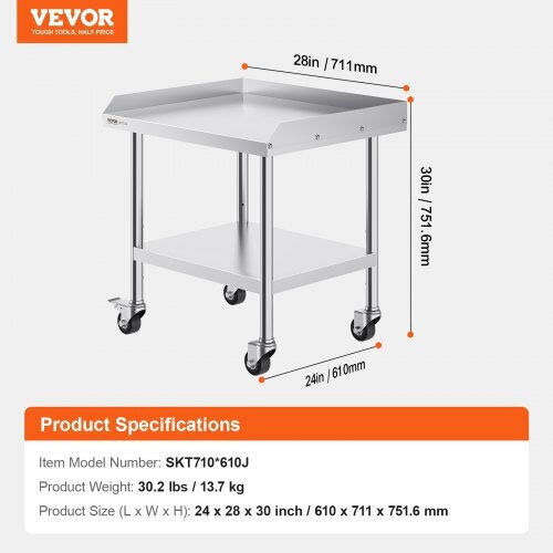 Τραπέζι Εργασίας Ανοξείδωτο Vevor 24"x28" Ρόδες Επαγγελματική Χρήση Cfbxggztdjlsbzdtcv0