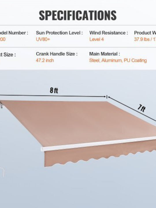 Vevor Terrace Wall Tent Beige 2.43x2.14cm