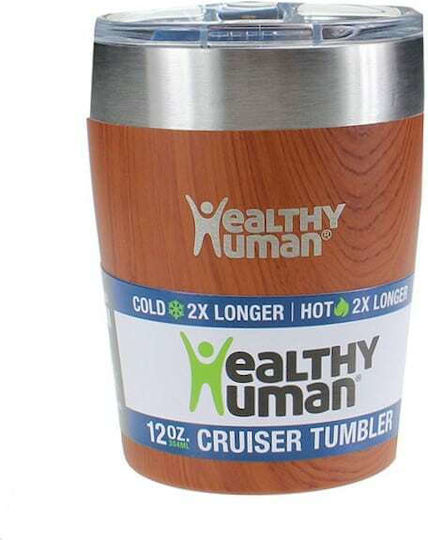 Healthy Human Stainless Steel Thermos Bottle BPA Free 354ml Natural Wood with Straw