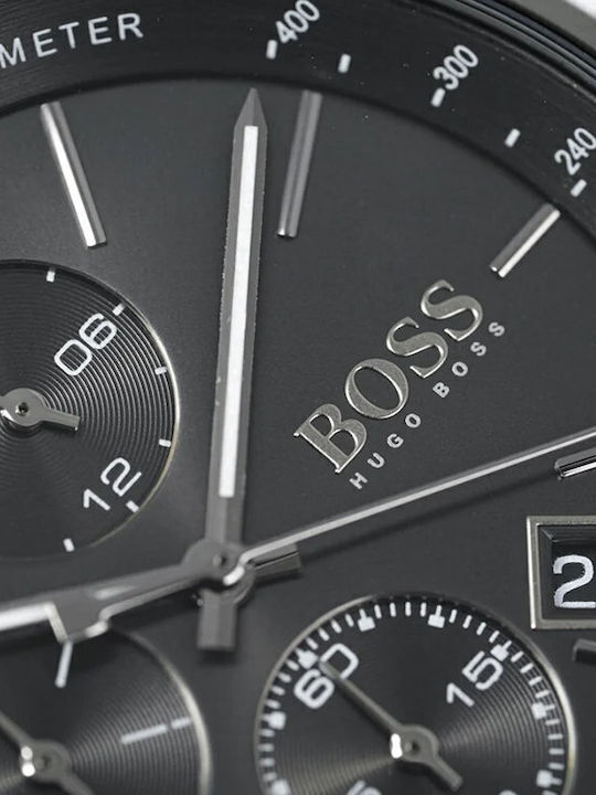 Boss Grand Prix Chrono Herrenuhr 44mm Chronograph Batterie mit Schwarz Lederarmband