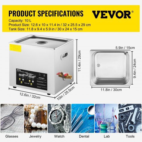 Vevor Ultrasonic Cleaner 10lt with Digital Timer