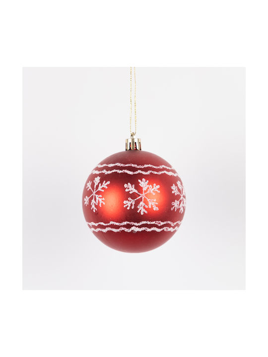 Hanging Ball Ornament Ornament Plastic Red Set 6pcs