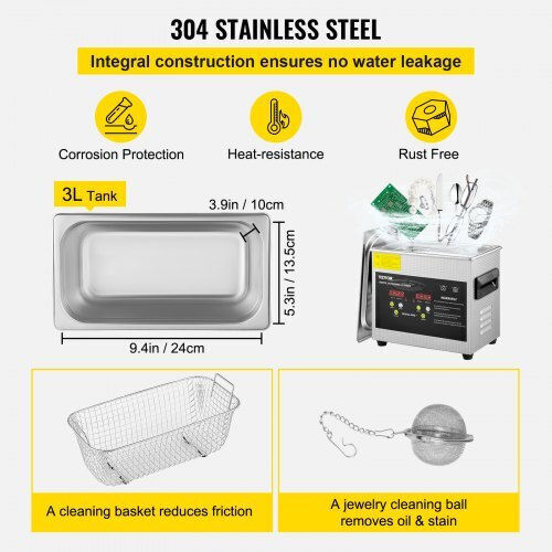 Vevor Ultrasonic Cleaner 3lt with Digital Timer