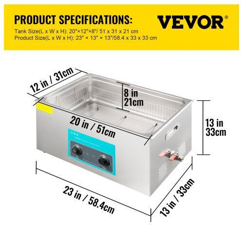Vevor Curățător Ultrasonic 30lt Inox Cu Temporizator Mecanic