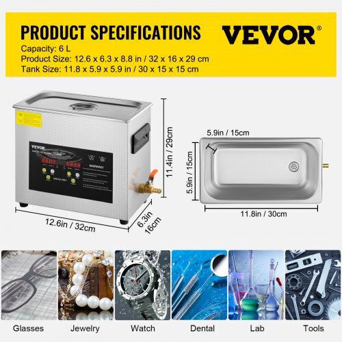 Vevor Ultrasonic Cleaner 6lt with Digital Timer