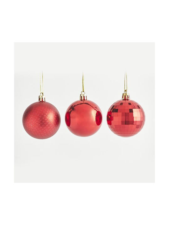 Hanging Ball Ornament Plastic Red Set 24pcs