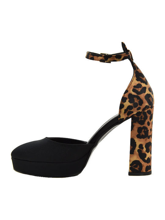 Γόβες με Λουράκι Animal Print Μαύρες