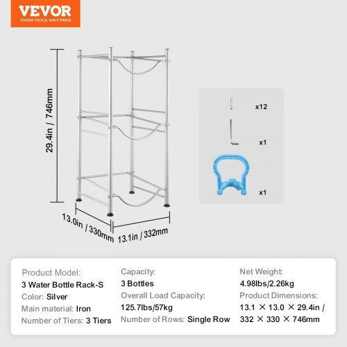 Vevor Water Shelf 3 Levels 3 Silver Bottles