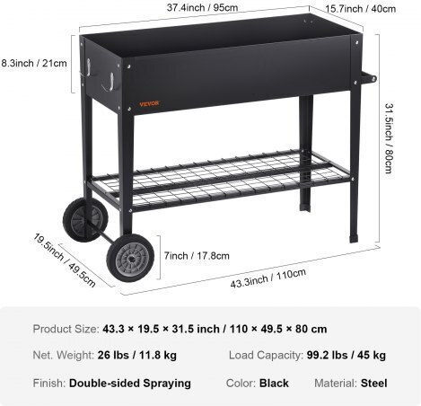Vevor Topf Metallisch Black 108x50x80cm.