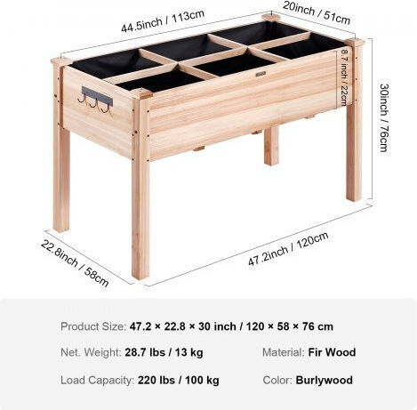 Vevor Γλάστρα Ξύλινη 120x58x76εκ.