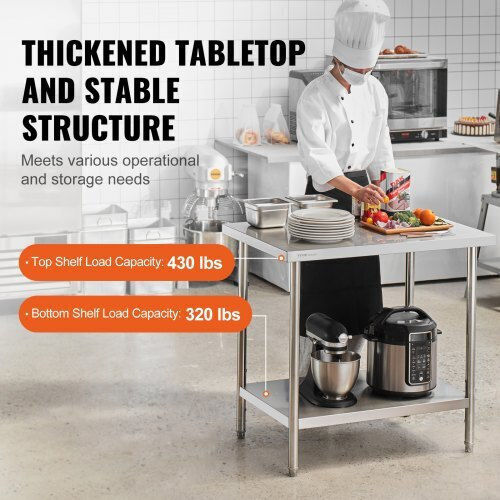 Vevor Masă din oțel inoxidabil L60.96xl91.44xH86.36cm