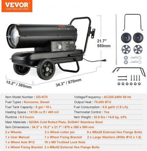 Vevor Industrial Oil Air Heater 20kW